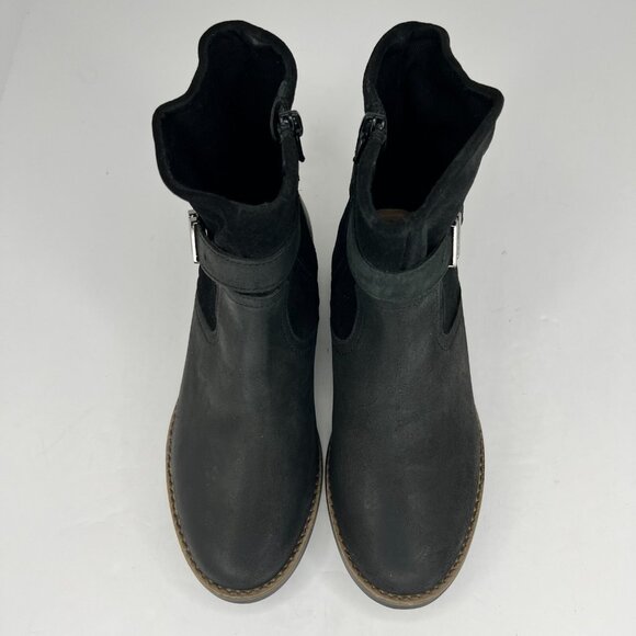 Clarks Womens 219238 Camzin Strap Black Leather Block Heels Size 6 M Booties - Picture 4 of 10